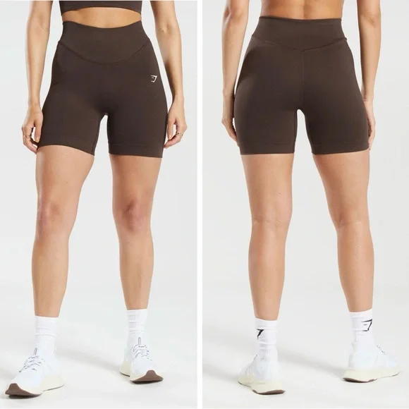 NWOT GYMSHARK Sweat Seamless Shorts in Shadow Brown Size XS - Picture 1 of 14